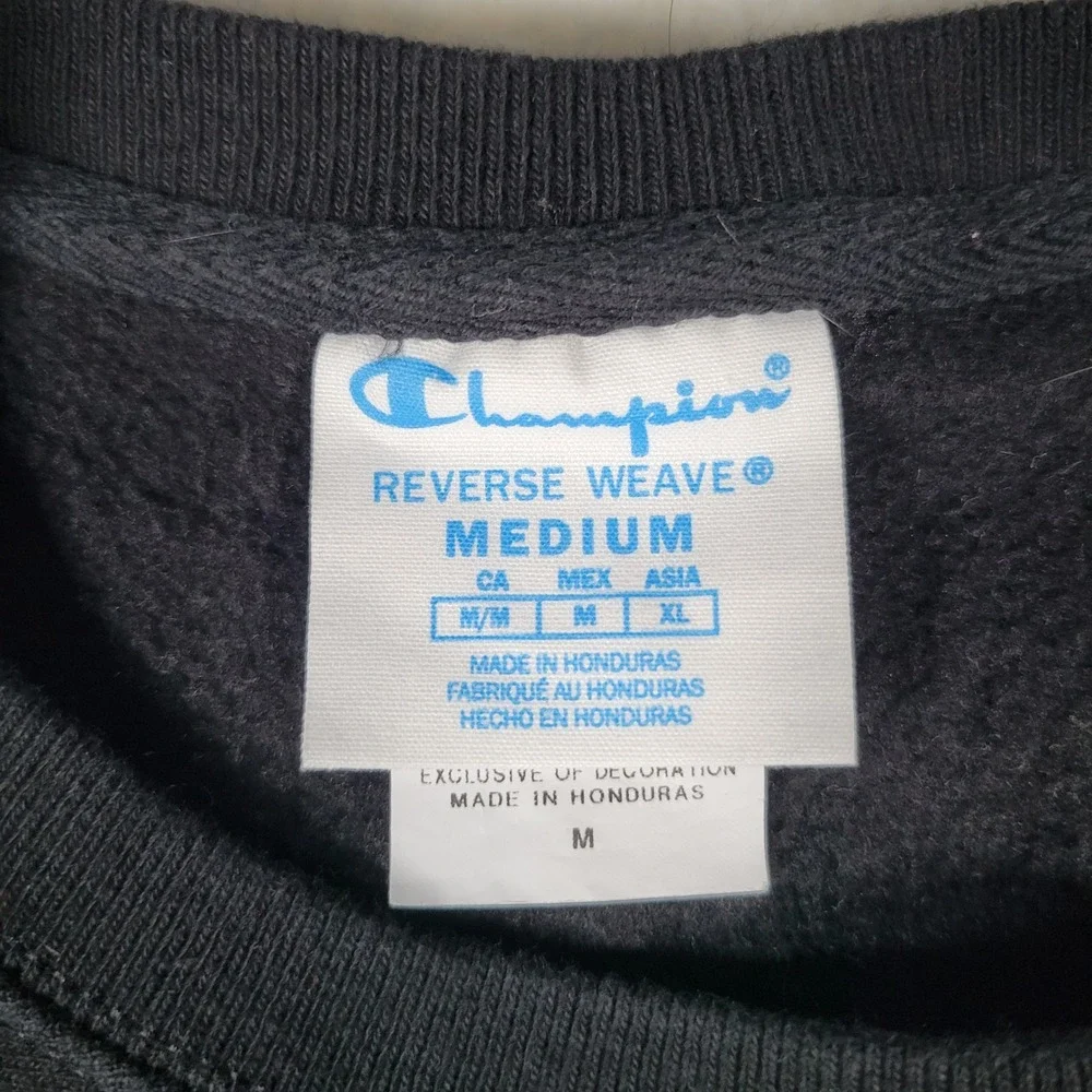 Champion Reverse Weave Sweatshirt Mens Size M Black fleece lined Crewneck Logo - Picture 5 of 9